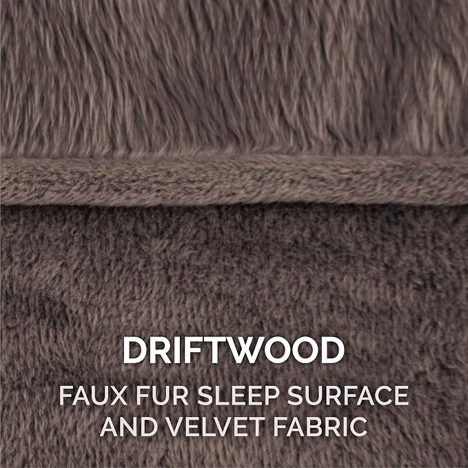 Furhaven Orthopedic Dog Bed for Medium/Small Dogs w/ Removable Bolsters & Washable Cover, For Dogs Up to 35 lbs - Faux Fur & Velvet Sofa - Driftwood Brown, Medium