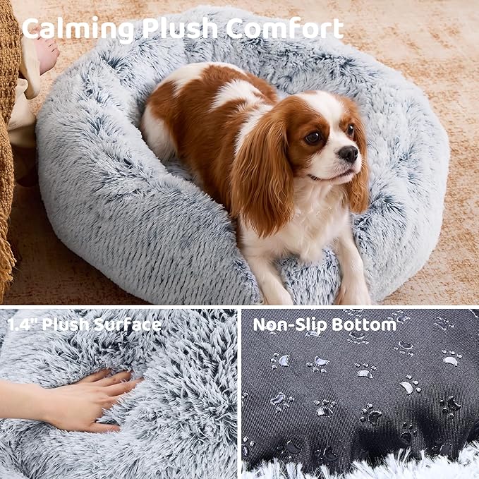 JOLLYVOGUE Dog Beds Large Sized Dog, Calming Anti-Anxiety Dog Bed, Fluffy Donut Cushion for Extra Large Pets (45")