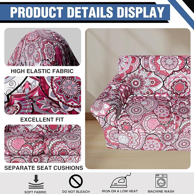 Stretch Couch Covers for 4 Separate Cushion Couch Sofa-Floral Printed Couch Sofa Cover,Washable Sofa Slipcover,Pet Friendly Furniture Protector with Elastic Bottom,Universal Fit for Home(Couch,Cover)