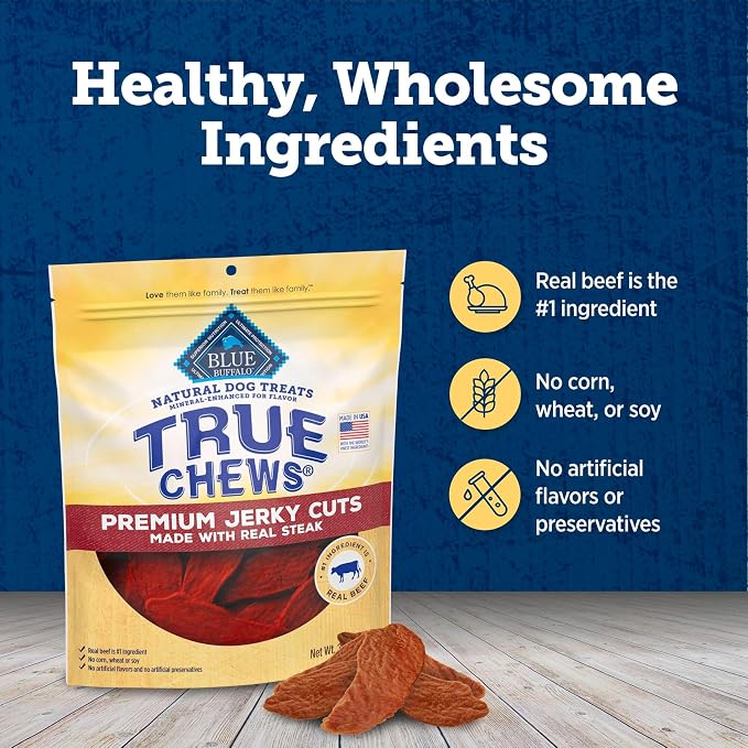 Blue Buffalo True Chews Premium Jerky Cuts Dog Treats, Made in The USA with Natural Ingredients, Beef, 30-oz Bag (Pack of 3)