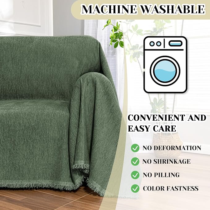 MEETSKY Small Couch Cover Oversized Armchair Sofa Cover Washable for Dogs Sofa Single Recliner, Chenille Sofa Throw Slipcover for Pets Sofa Cover Thick, 71" x 91", Moss Green