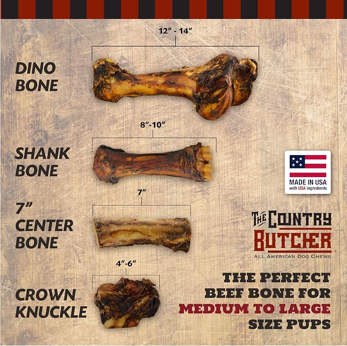 THE COUNTRY BUTCHER 4" Beef Marrow Dog Bones for Aggressive Chewers, Large and Medium Breed Dog Treat, Natural, Tough, Chew Toy, Made in the USA, 3 Count