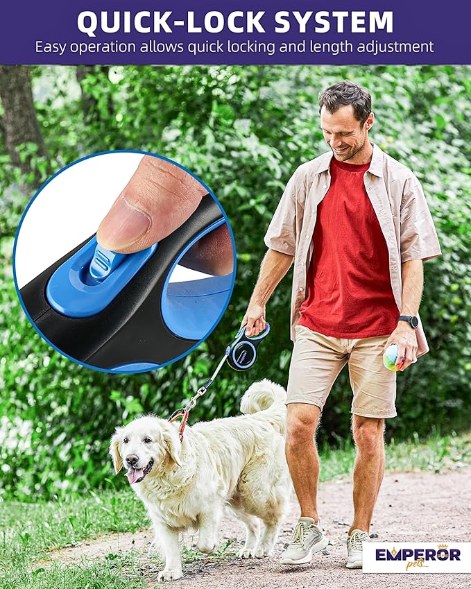 Emperor Pets 26 ft Retractable Dog Leash Large Dogs - Up to 110lbs, Heavy Duty Leash Retractable 26 ft, Dog Leashes for Large Breed Dogs -BL26
