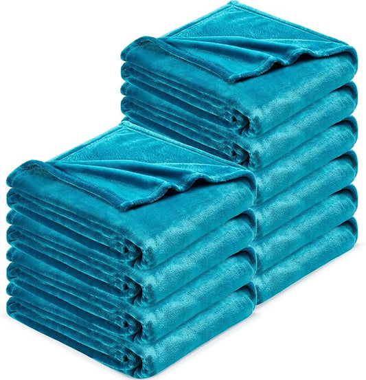 DREAMNINE Pack of 10 Fuzzy Soft Fleece Throw Blanket for Couch Sofa 50" x 60", Decorative Solid Lightweight Velvet Blankets for Chair, Cozy Accent Shaggy Plush Flannel Blanket for Bedroom, Teal
