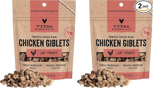 Vital Essentials Freeze Dried Raw Cat Treats | Chicken Giblets | 1 oz | Pack of 2