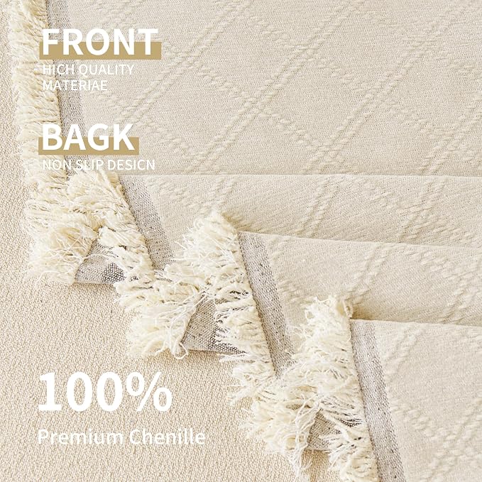 VANJOROY Beige Couch Sofa Cover for 3 Cushion Sectional Sofa L-Shape -Washable Chenille Couch Cover for Dogs Pets, Couch Cover Protector Soft Sofa Slipcovers with Tassel,71"x 134"