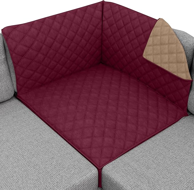 Sofa Shield® Couch Sectional Covers for Dogs, Reversible Furniture Protector with Strap, Stain and Tear Resistant Cushion Cover, 30x30 inch Seat, Machine Washable Slipcover Pets, Cats, Burgundy Tan