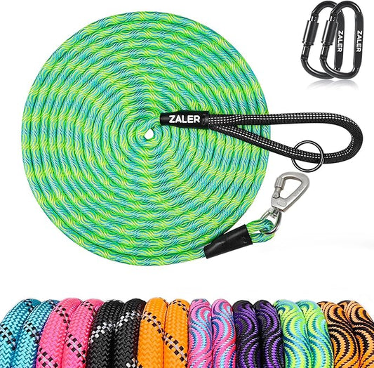 ZALER Long Dog Leash, 50 feet 30ft 20ft 15ft 10ft Dog Training Lead, Heavy Duty Check Cord Recall Leash for Dogs Training, Playing, Camping, or Backyard (10FT, Blue Green)