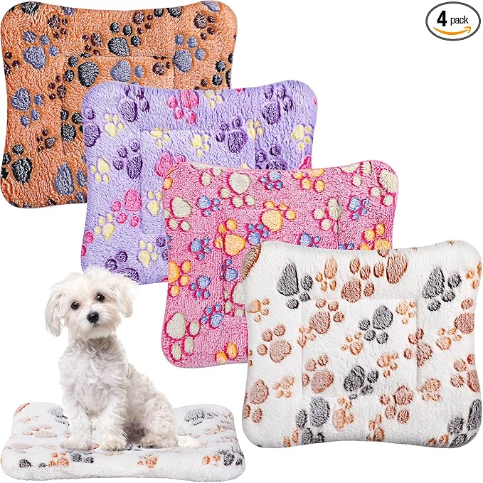 Tuanse 4 Pack Ultra Soft Dog Cat Bed Mat Small Animal Guinea Pig Bed with Cute Print Reversible Fleece Dog Crate Kennel Pad Cozy Washable Thickened Hamster Pet Beds Mat(13 x 19 Inches,Vivid Color)