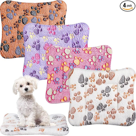 Tuanse 4 Pack Ultra Soft Dog Cat Bed Mat Small Animal Guinea Pig Bed with Cute Print Reversible Fleece Dog Crate Kennel Pad Cozy Washable Thickened Hamster Pet Beds Mat(13 x 19 Inches,Vivid Color)