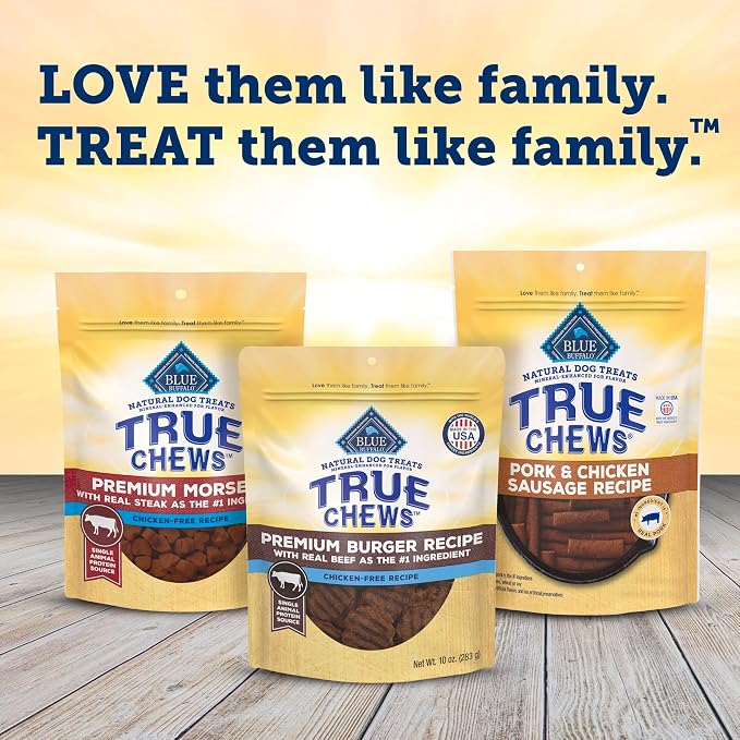 Blue Buffalo True Chews Premium Burger Recipe, Chicken-Free Natural Dog Treats, Mineral-Enhanced for Flavor, 10 oz. Bag