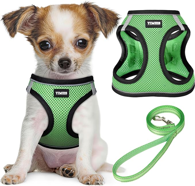 YIMEIS Dog Harness and Leash Set, No Pull Soft Mesh Pet Harness, Reflective Adjustable Puppy Vest for Small Medium Large Dogs, Cats (Grass Green, Small (Pack of 1)