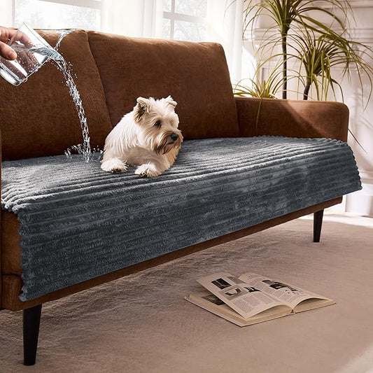 Dual Non-Slip Couch Cover for Dogs Waterproof, Fuzzy Soft Pet Couch Covers for Sofa 3 Cushion, Pet Friendly Soft Dog Bed Covers Sofa Cover Washable (Titanium Gray, 33" x 75" 1 Pack)