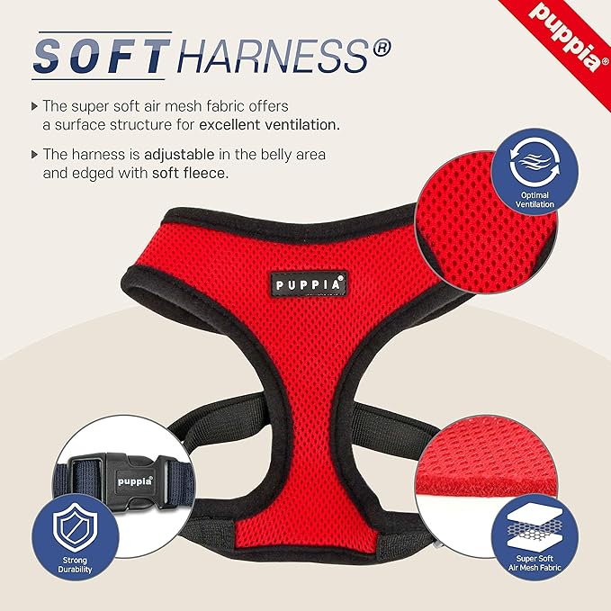 Puppia Soft Dog Harness No Choke Over-The-Head Triple Layered Breathable Mesh Adjustable Chest Belt and Quick-Release Buckle, Yellow, X-Small (Pack of 2)