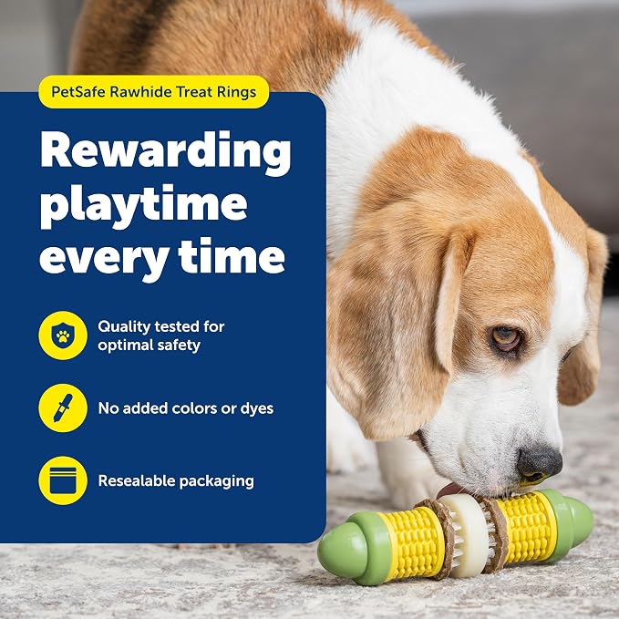 PetSafe Rawhide Treat Ring Refills, Variety Pack, Size B, Original Rawhide and Peanut Butter Flavor, Replacement Treats Busy Buddy Treat Ring Holding Toys (Pack of 2)