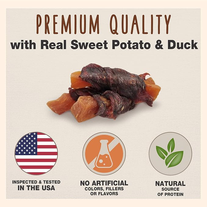 Cadet Gourmet Sweet Potato & Duck Dog Treats Wraps - Healthy & Natural Sweet Potato & Duck Dog Training Treats for Small & Large Breeds - Inspected & Tested in USA (28 oz.)