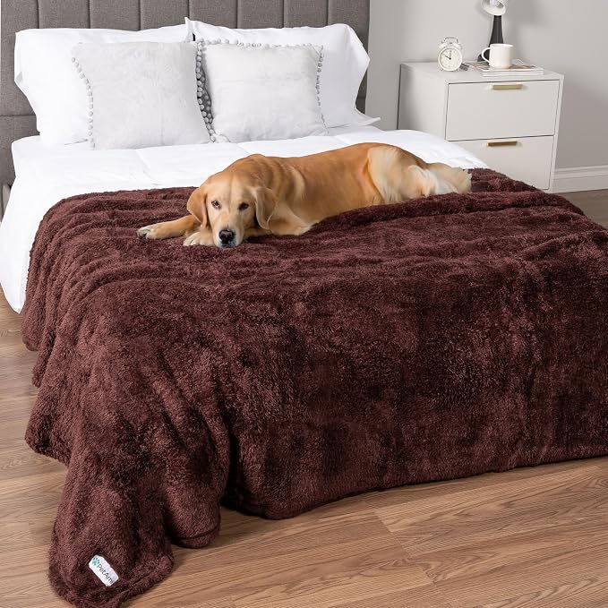 PETAMI Fluffy Fleece CAT and Dog Throw Blanket, Brown, X-Large