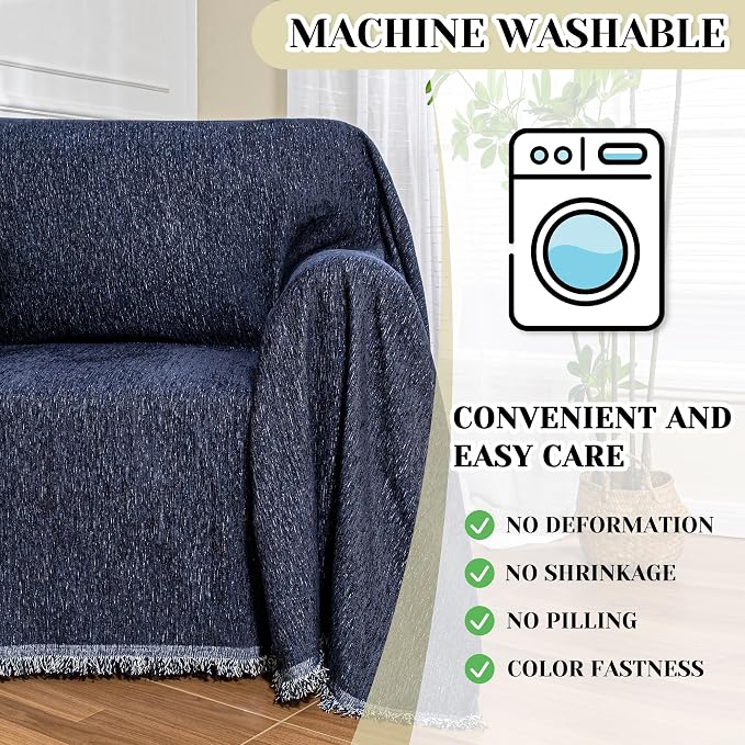 MEETSKY Navy Blue Couch Cover Sofa Covers Single Recliner Couch Cover, Sofa Throw Cover for Couches Sofa Slipcovers Furniture Covers Modern Style for Living Room Decoration, 71"x 91"