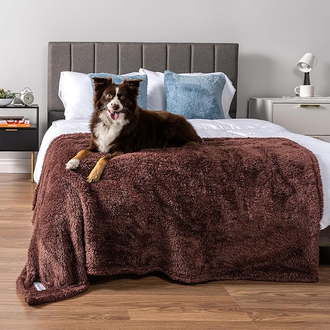 PETAMI Fluffy Fleece CAT and Dog Throw Blanket, Brown, Large