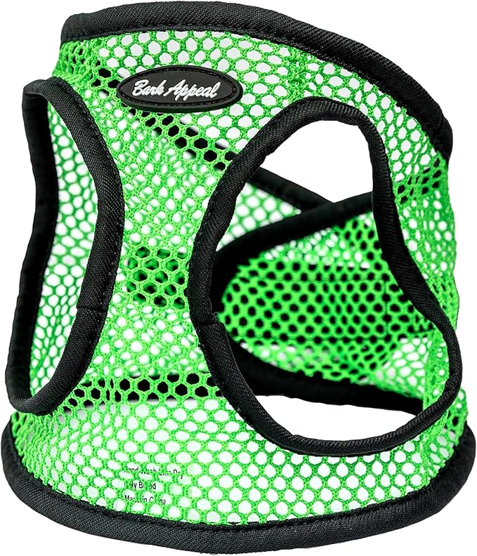 Bark Appeal Green Netted Step-in Dog Harness for Extra Small Sized Pets – Updated Sizing, Remeasuring is Essential – Soft Netted Mesh – Anti-Choke with Adjustable Strap & Heavy Duty Clip – XXS