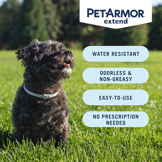 PetArmor Extend Dog Flea and Tick Treatment & Prevention Collar for Small Dogs up to 18 lbs., 8 Months of Protection, Odorless & Non-Greasy, Waterproof, Kills Fleas, Ticks, and Larvae, 2 Count