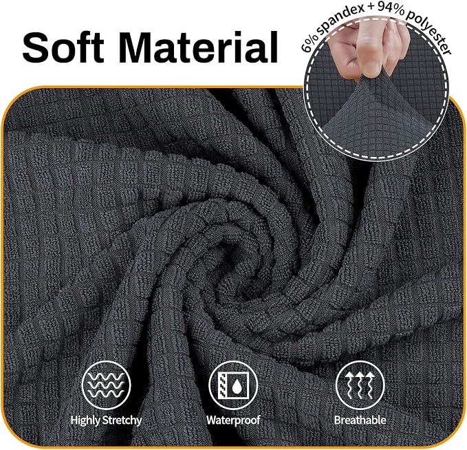 Asnomy Couch Covers for 3 Cushion Couch Stretch Sofa Covers Slipcovers, Pet Protector Furniture Covers for Dogs Cats Spandex Jacquard Fabric Small Checks （Large，Charcoal Ash）
