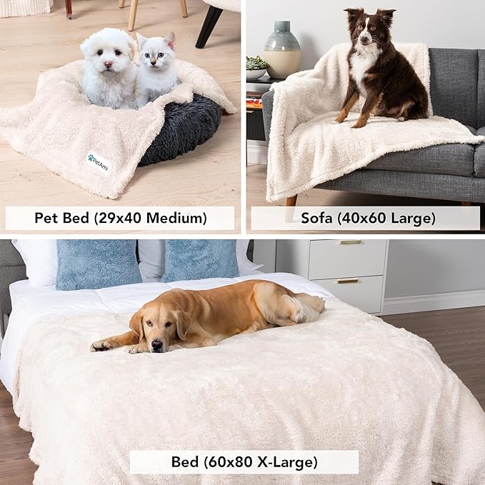 PETAMI Fluffy Fleece CAT and Dog Throw Blanket, Beige, X-Large
