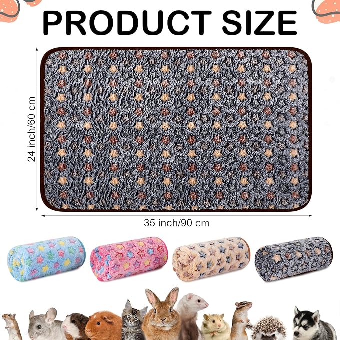 Reginary 4 Pcs Waterproof Guinea Pig Blankets Washable Small Animal Fleece Bedding Absorbent Guinea Pig Cage Liners Reusable Training Pee Pad Pet Sleep Mat for Hamster(Star Pattern,35 x 24 Inch)