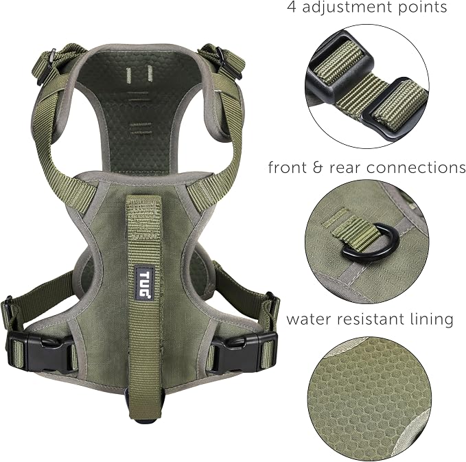 TUG Grab Dog Harness | Integrated Traffic Leash Magnetically Attached for Quick Control (Medium/Green)