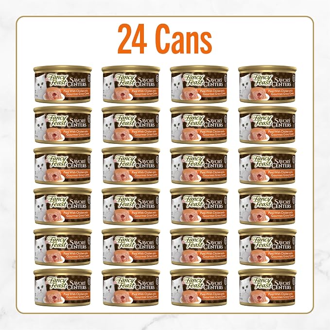 Purina Fancy Feast Savory Centers Gourmet Wet Cat Food Pate With Chicken and Gravy Center, (Pack of 24) 3 oz Cans