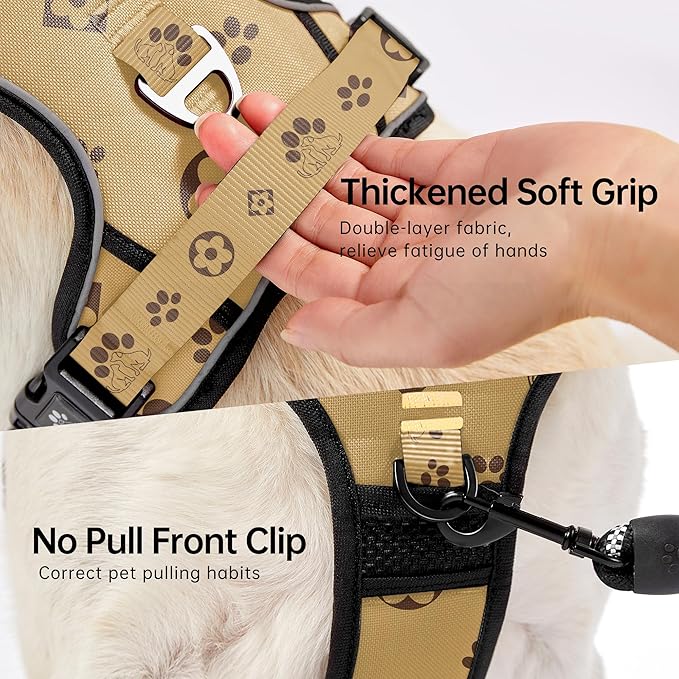 NESTROAD No Pull Dog Harness,Adjustable Oxford Dog Vest Harness with Leash,Reflective No-Choke Pet Harness with Easy Control Soft Handle for Large Dogs(X-Large,Light Brown)