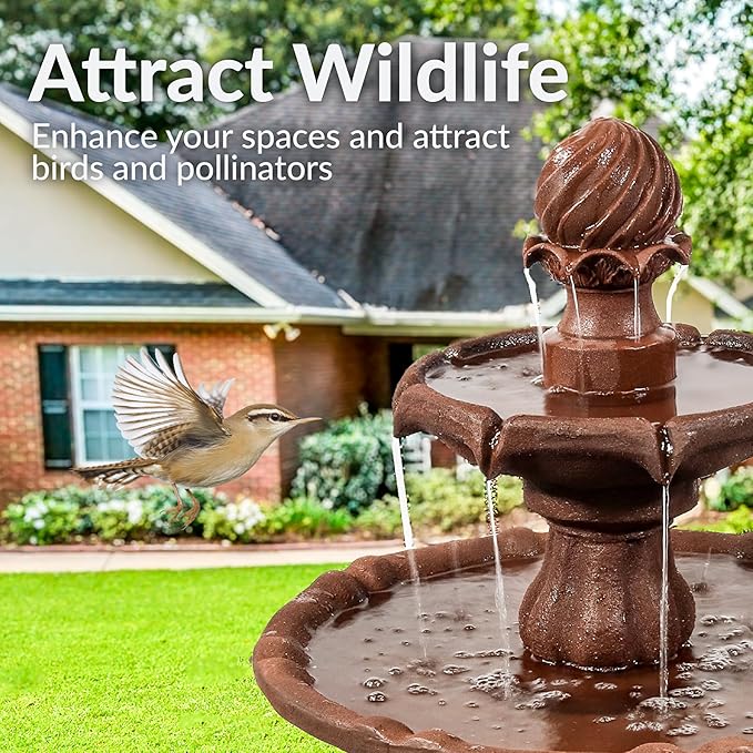 Sunnydaze 35" Solar 2-Tier Outdoor Water Fountain - Garden Water Feature with Battery Backup and Pump - Rust