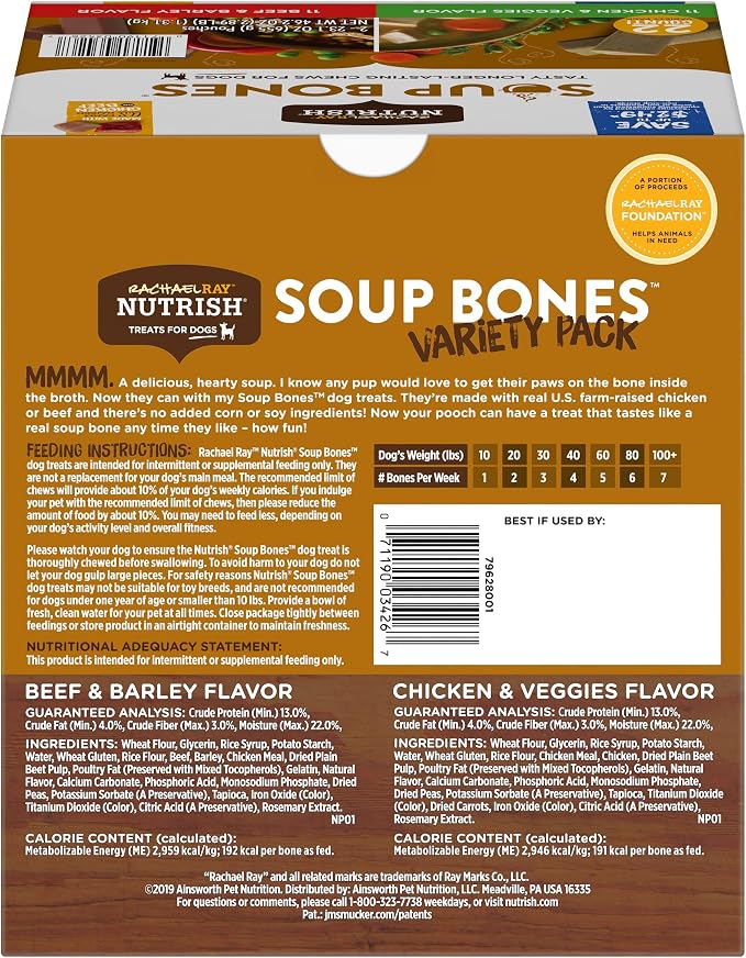 Nutrish Rachael Ray Soup Bones Long Lasting Dog Chews Variety Pack, 22 Count (Pack of 2)