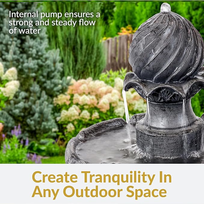 Sunnydaze 35" Solar 2-Tier Outdoor Water Fountain - Garden Water Feature with Battery Backup and Pump - Black