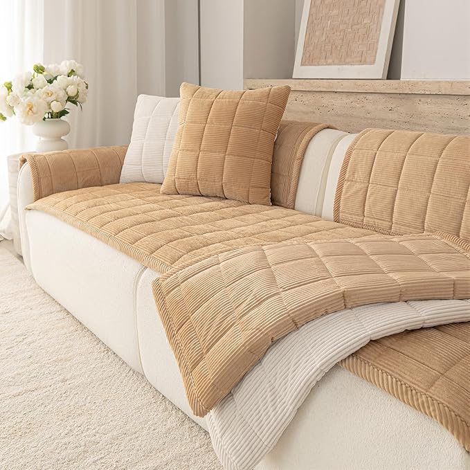 Premium Washable Couch Cover for Dogs, Non Slip Sectional Sofa Protector for L Shape Couch,Dog Couch Cover for Waterproof(1PC/27.6"x94.5",Khaki)