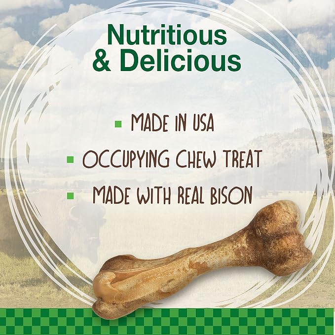 Nylabone Healthy Edibles Wild Natural Long-Lasting Bison Flavor Bone Chew Treats for Dogs, Large (1 Count) (Pack of 4)