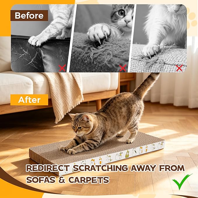 PatiencET Cat Scratcher Cardboard Pads for Indoor Cats, 4-Pack Mixed Flat and Wavy, Catnip Included