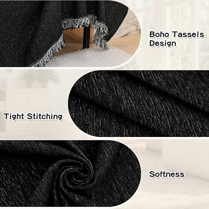 MYSKY HOME Couch Cover for Sectional Sofa, 2 Pieces Chenille Couch Covers for L Shape Sofa Cover, Furniture Protector for Pets, Kids, Sofa Slipcover for 2-3 Cushion Couch (71"x102"+71"x118", Black)