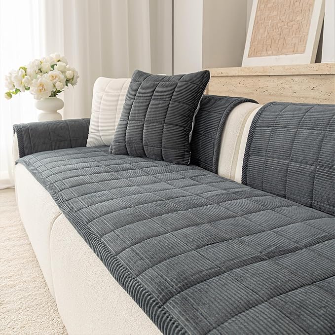 Premium Washable Couch Cover for Dogs, Non Slip Sectional Sofa Protector for L Shape Couch,Dog Couch Cover for Waterproof(1PC/27.6"x70.9",Dark Grey)