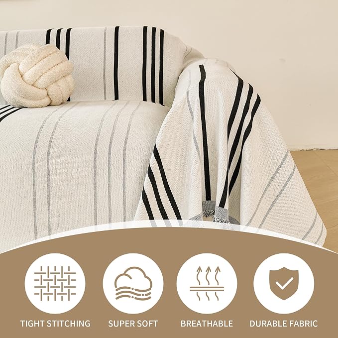 VANJOROY Couch Cover for 2 3 Cushion Sectional Sofa L-Shape -Washable 100% Organic Chenille Couch Cover for Dogs Pets, Sofa Cover Protector Soft Sofa Slipcovers with Tassel,71"x 118"