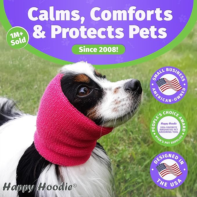 Happy Hoodie The Original Dog & Cat Calming Band - American Brand - Anxiety Relief/Noise Protection-Grooming-Thunder-Fireworks (Small, Blue) - Since 2008
