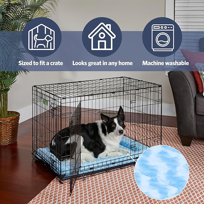 MidWest Homes for Pets QuietTime Fashion XXS Dog Bed – Blue Faux Fur Bolster, Ultra-Soft and Machine Washable, Fits 18-Inch Crates and Carriers, for Small Dogs and Cats (Pack of 2)