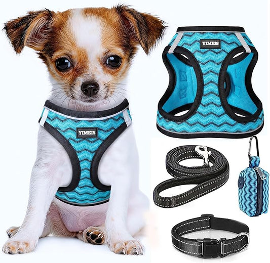 YIMEIS Dog Harness and Leash Set, No Pull Soft Mesh Pet Harness, Reflective Adjustable Puppy Vest for Small Medium Large Dogs, Cats (Blue-Update, Small (Pack of 1)