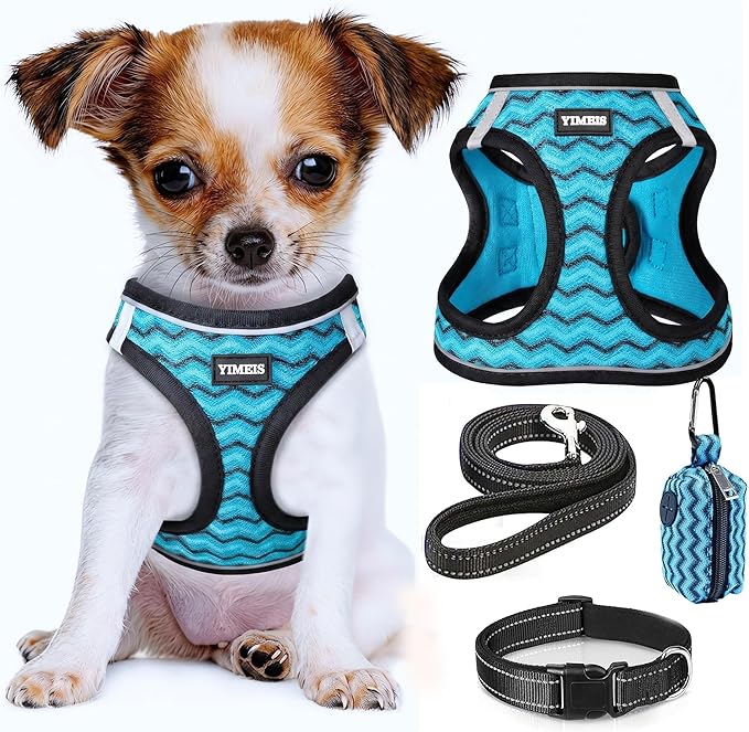 YIMEIS Dog Harness and Leash Set, No Pull Soft Mesh Pet Harness, Reflective Adjustable Puppy Vest for Small Medium Large Dogs, Cats (Blue-Update, X-Small (Pack of 1))