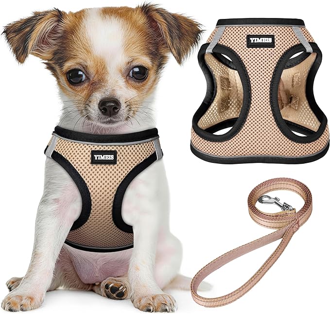 YIMEIS Dog Harness and Leash Set, No Pull Soft Mesh Pet Harness, Reflective Adjustable Puppy Vest for Small Medium Large Dogs, Cats (Flesh Pink, X-Small (Pack of 1)