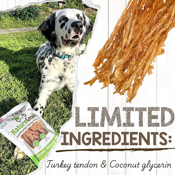 Nature Gnaws USA Turkey Tendons for Dogs (1Lb) - Delicious Grain Free Reward Snack for Small, Medium & Large Breeds - Premium Natural Dog Chew Treats