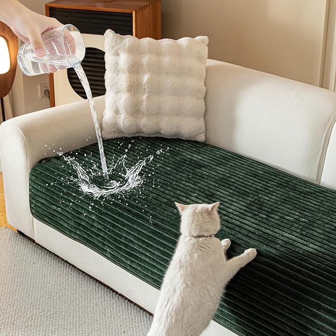 MYSKY HOME 100% Waterproof Couch Cover, Couch Covers for Dogs Washable, Non Slip Couch Covers for 3 Cushion Sofa Pet Friendly, Thick Sofa Covers Slipcovers Furniture Protector, Moss Green, 35"x70.9"