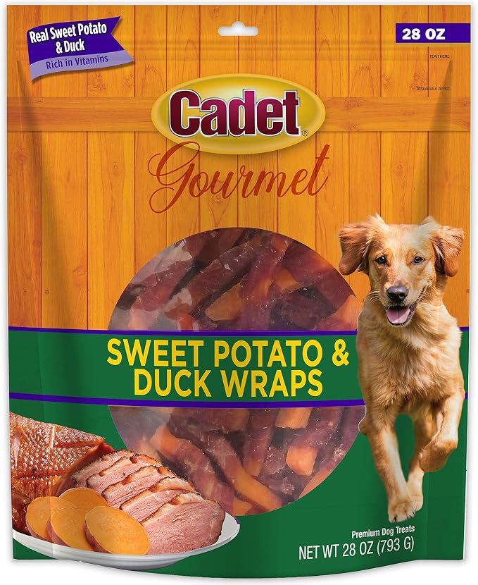 Cadet Gourmet Sweet Potato & Duck Dog Treats Wraps - Healthy & Natural Sweet Potato & Duck Dog Training Treats for Small & Large Breeds - Inspected & Tested in USA (28 oz.)