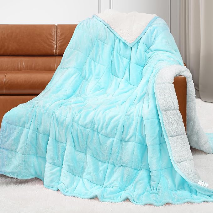 Alomidds Weighted Blanket for Adults, 12lb Twin Size Weighted Blankets,Heavy Blanket with Shiny Soft Shiny Fleece and Cozy Warm Sherpa for Couch Bed, 48 x 72 inches,Aque