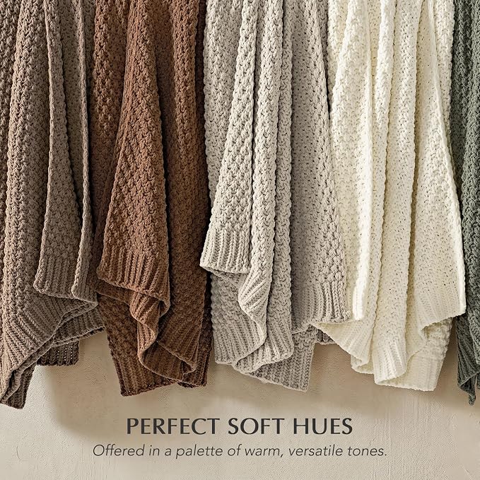 EVERGRACEHOME Chunky Chenille Knit Throw Blanket for Couch, Soft Luxurious Moss Stitch Chair Blankets for Bed, Cozy Decorative Farmhouse Knitted Throws for Sofa, Rosewood, 60" x 80"